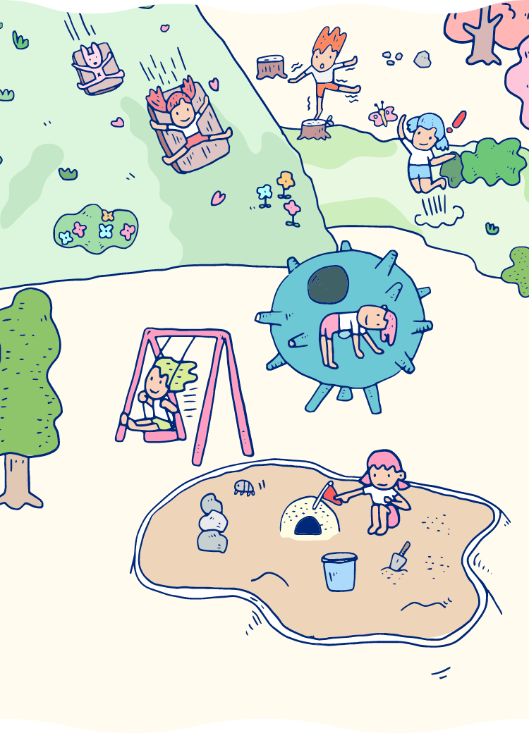 井口台認定こども園の外遊び園の近くの公園で、おもいっきり遊びます。